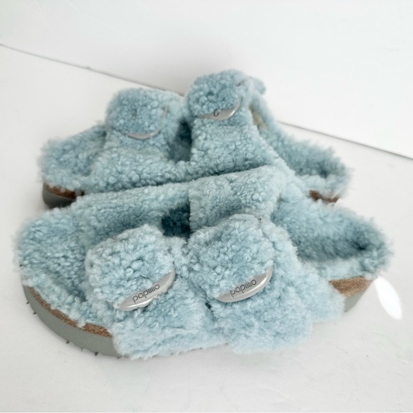 NWT Birkenstock Papillio Arizona Big Buckle Shearling fuzzy sandal blue 38/7 - Picture 4 of 16